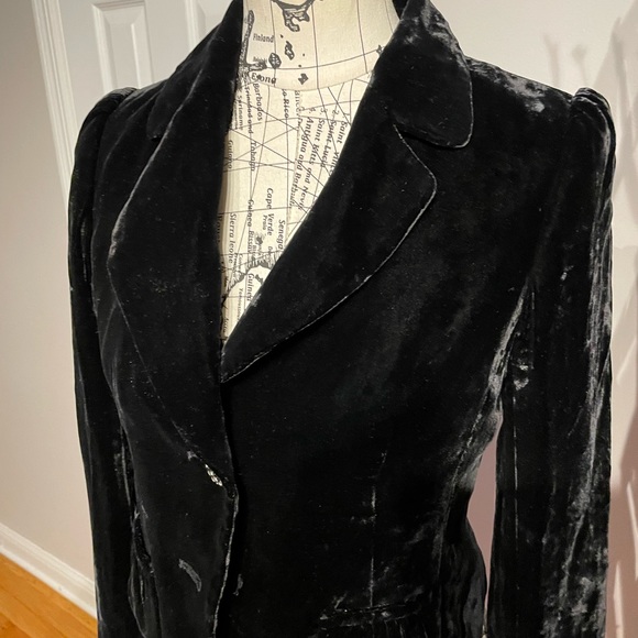 Silk Velvet Vintage Fit Flare Blazer 2-eye Crystal Winter Fall Autumn Work Rave - Picture 5 of 8